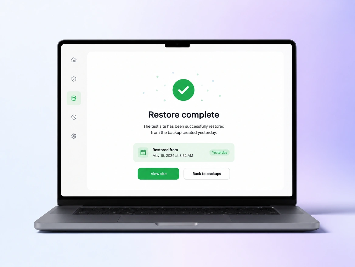 Website mockup showing daily backups, stored away