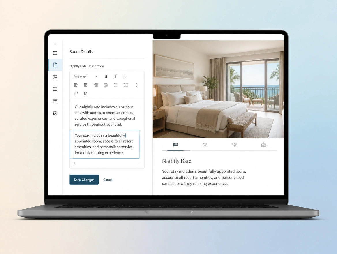 Website mockup showing text and photo changes