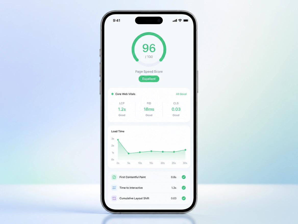 Website mockup showing timed on mobile data
