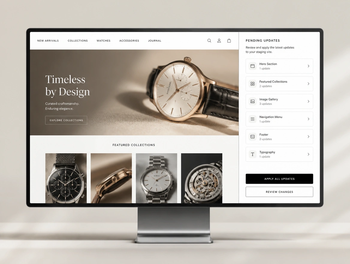 Website mockup showing updates, on a copy first