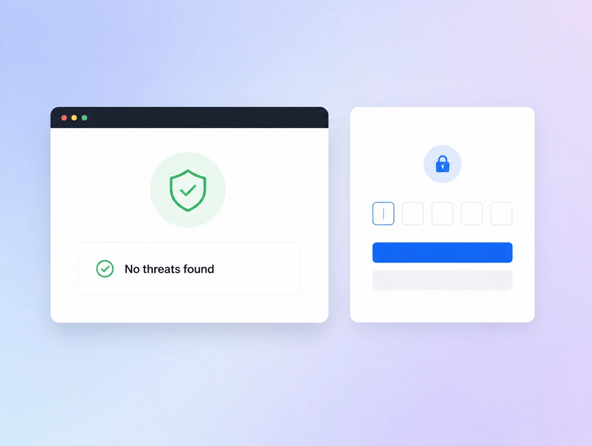 Website mockup showing security and hardening