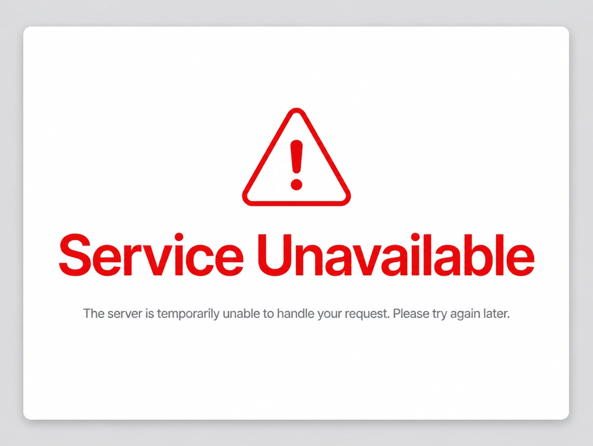 Browser error page reading service unavailable in red