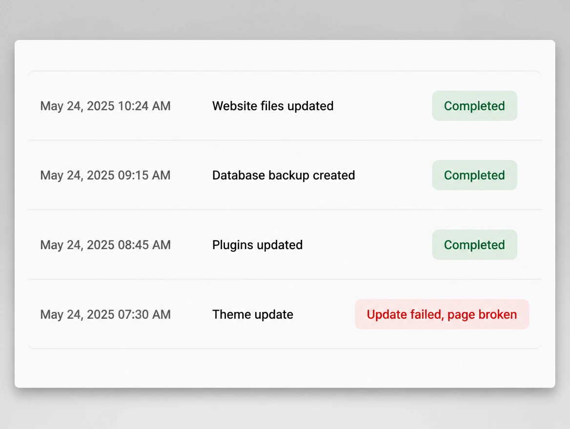 Update history panel with the last update marked failed in red