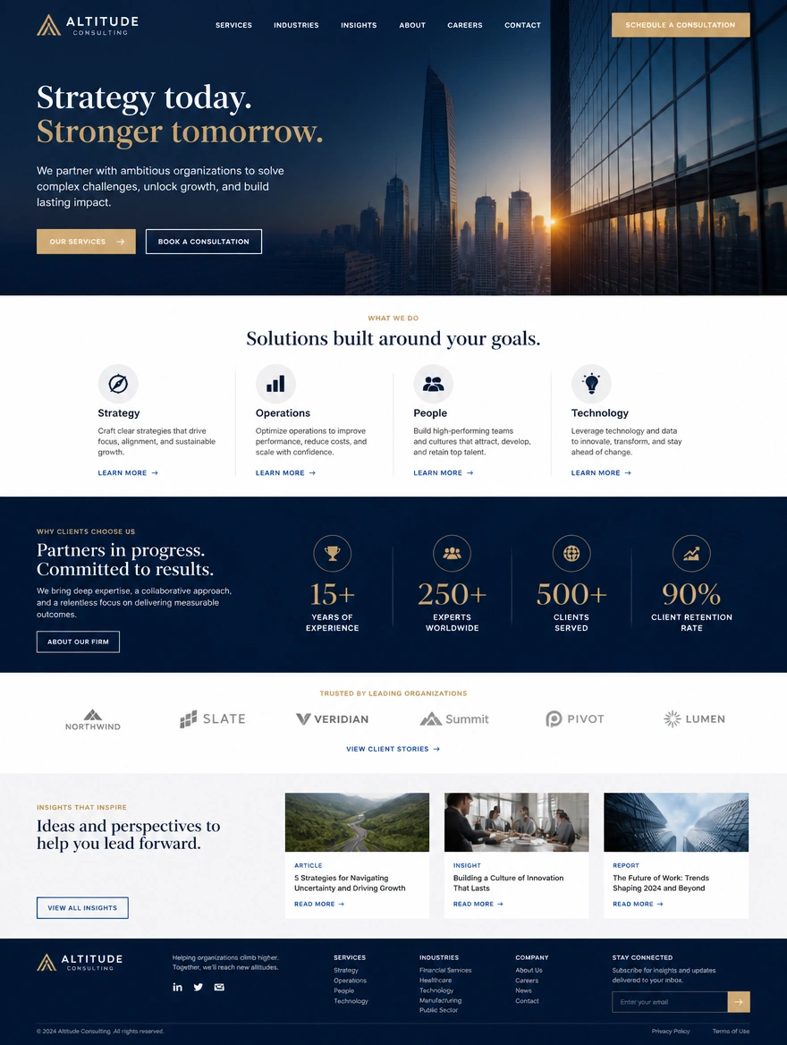 A redesigned professional services website homepage