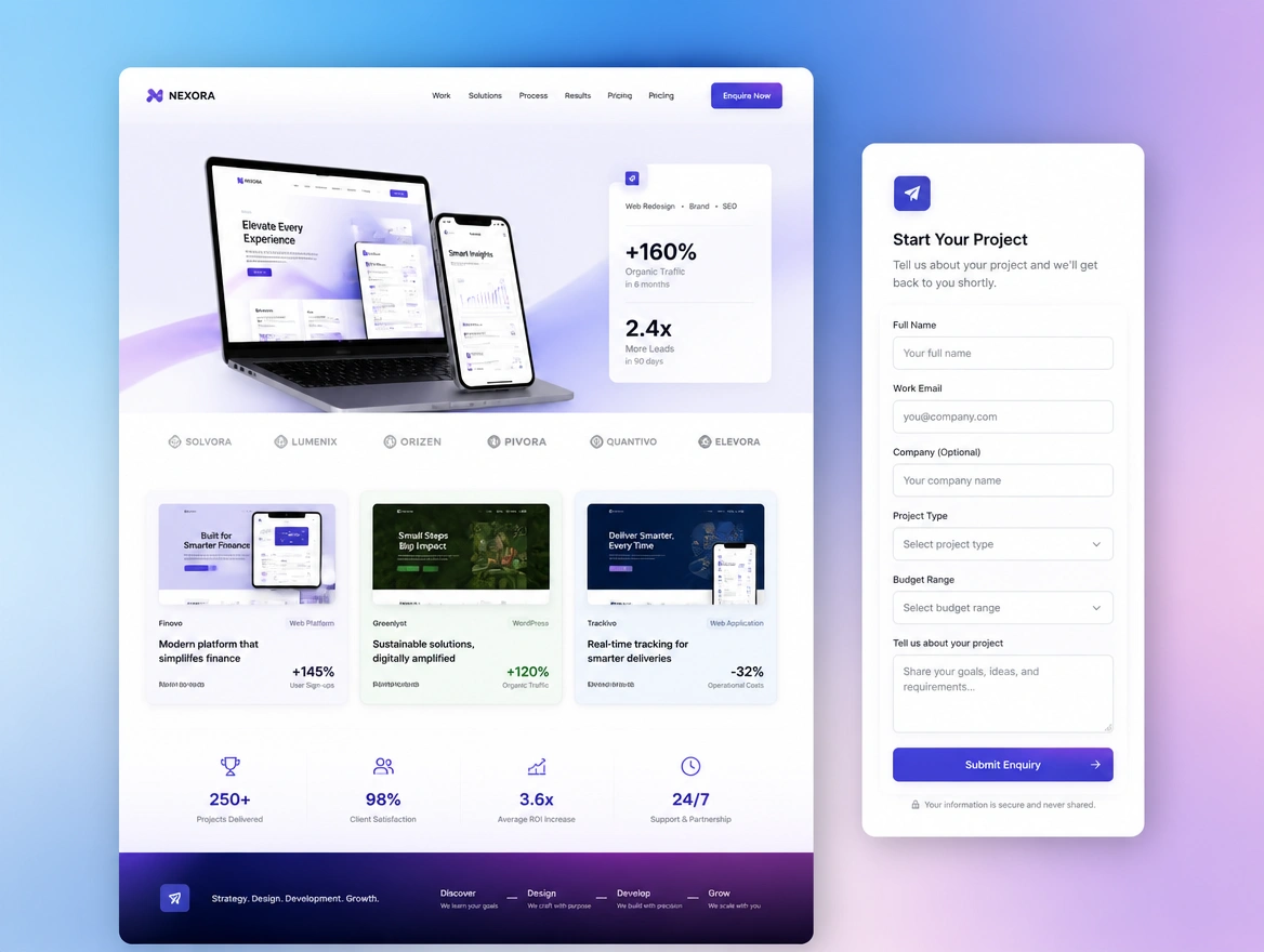 Website mockup showing conversion redesign