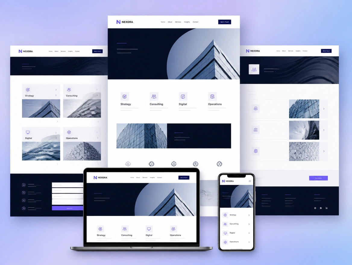 Website mockup showing full redesign