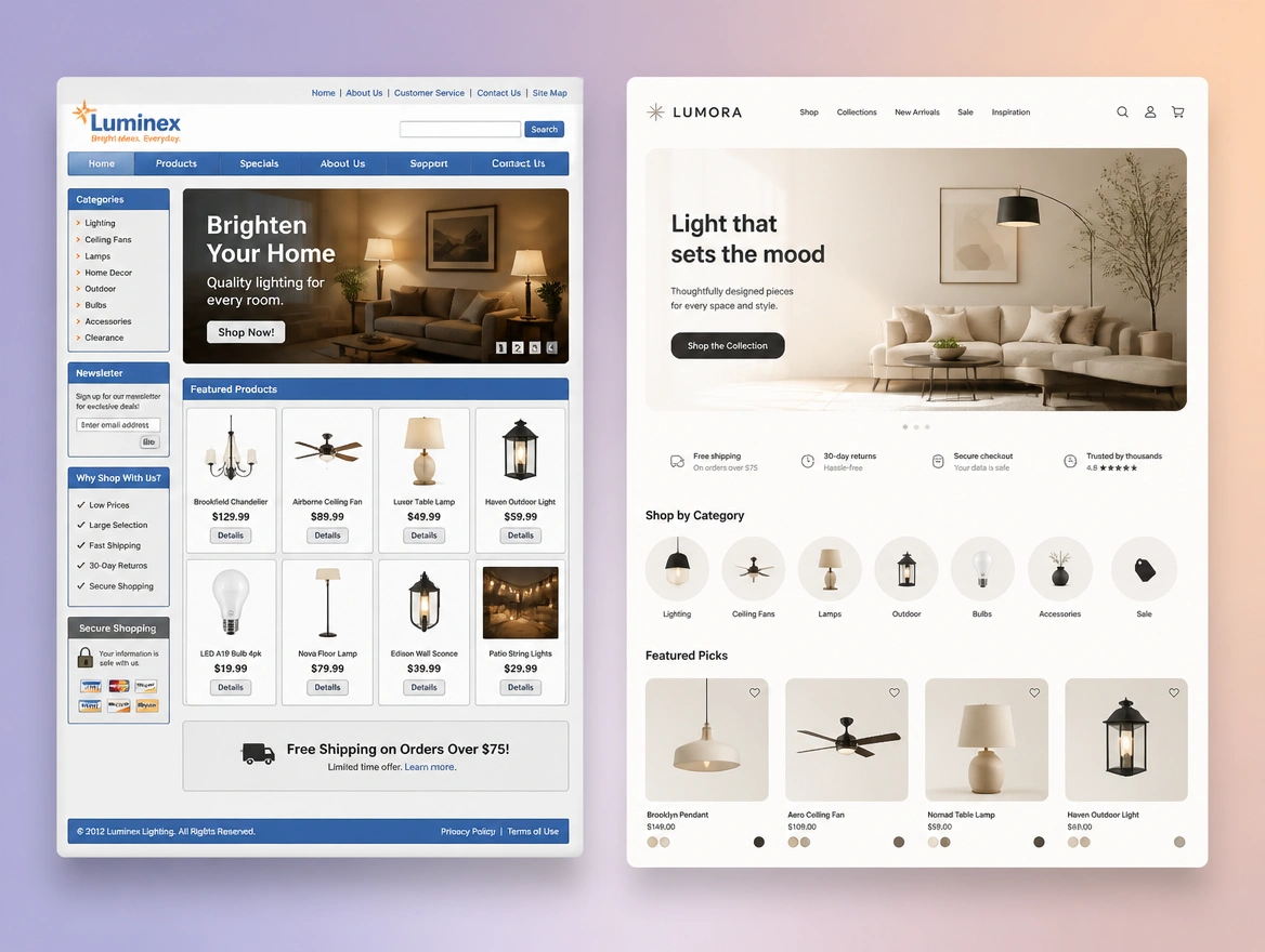 Website mockup showing visual refresh