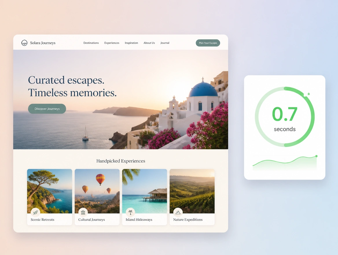 Website mockup showing rebuilt to load quickly