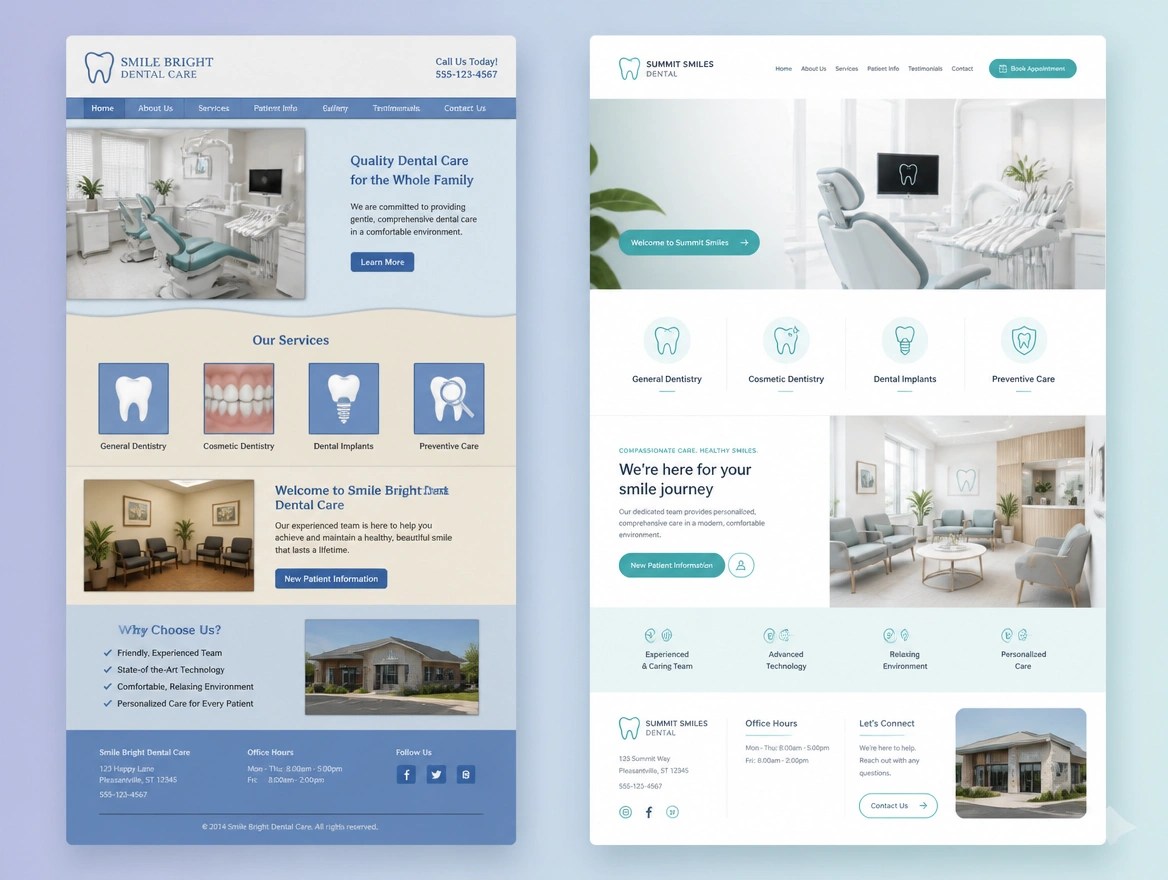 Website mockup showing new look, same pages