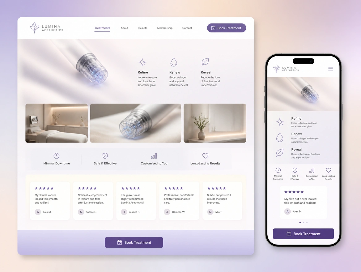 Website mockup showing redesign for sales