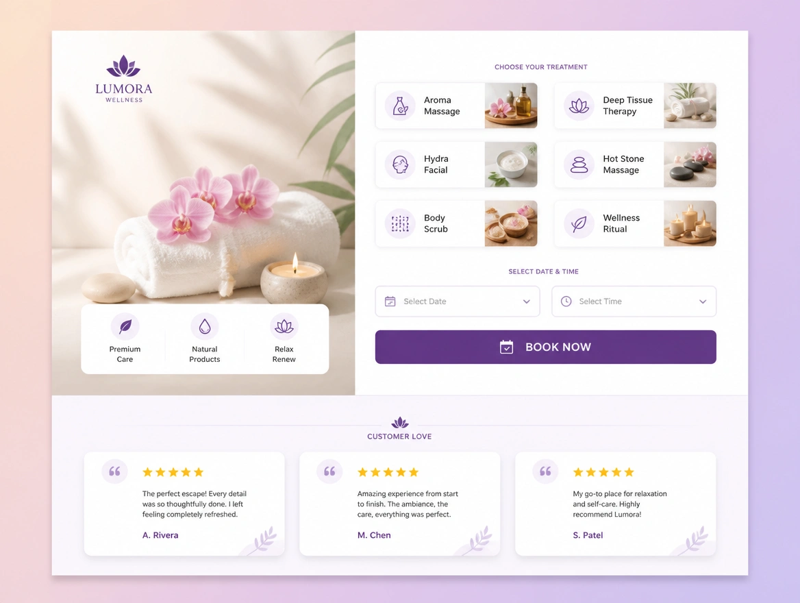 Website mockup showing booking rebuild
