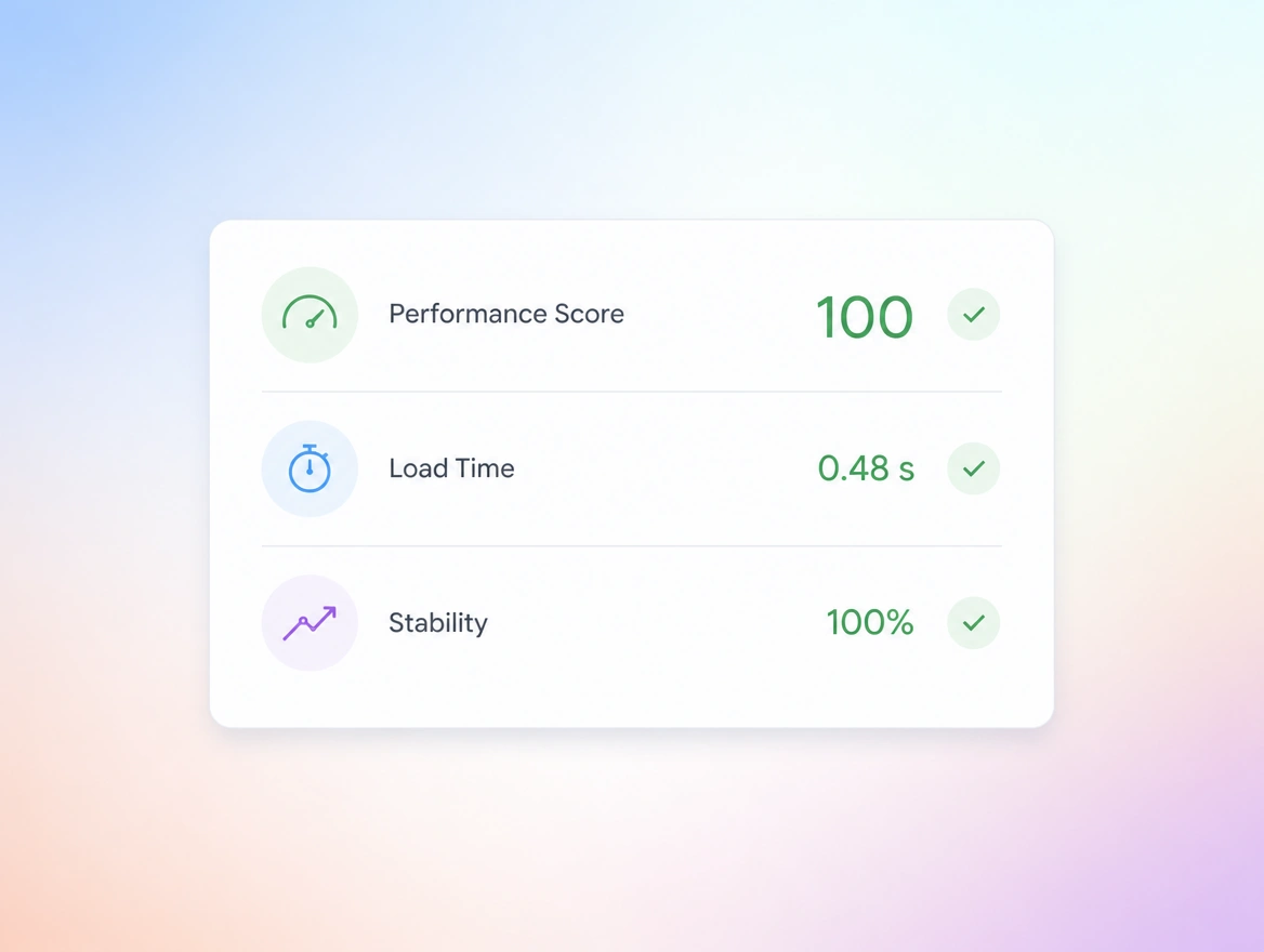 Website mockup showing rebuilt to load fast