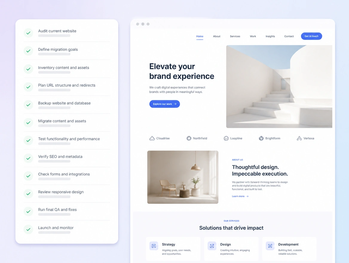 Website mockup showing moved to a new platform