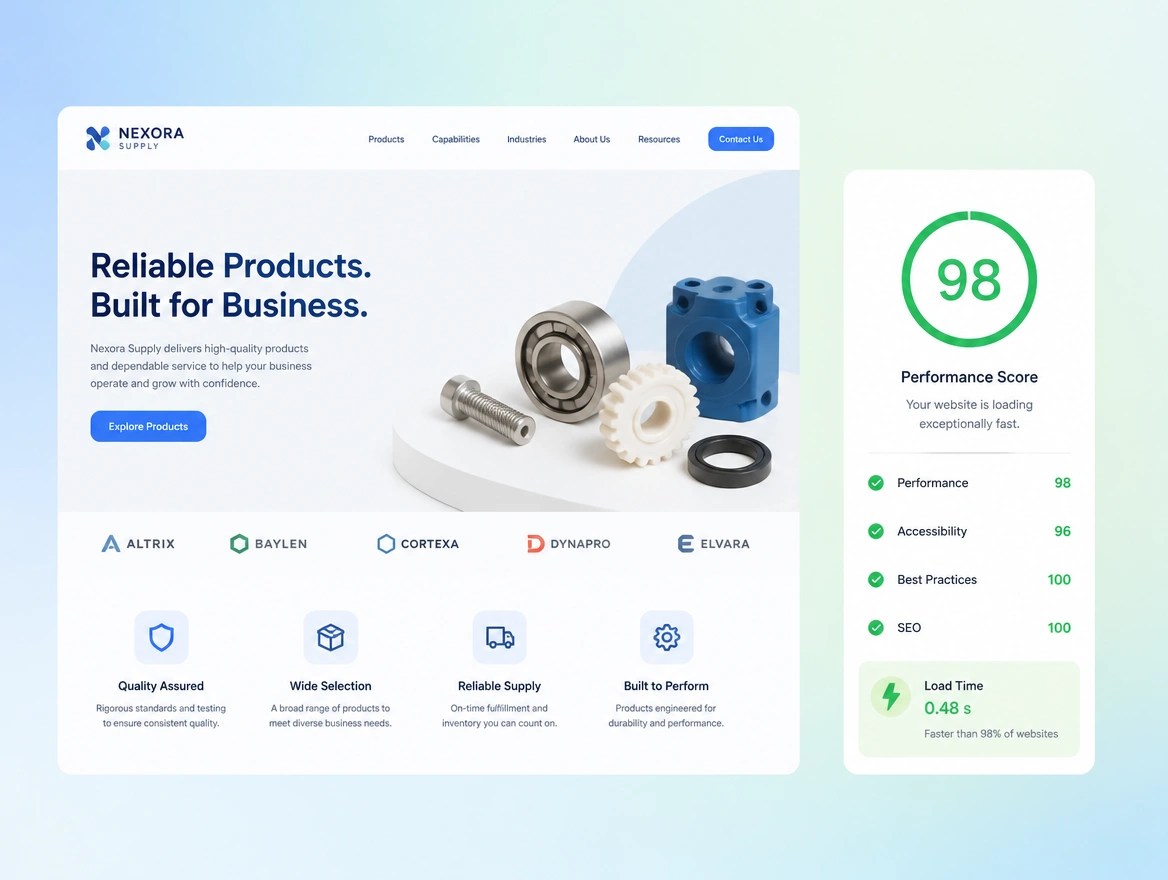 Website mockup showing rebuilt for speed