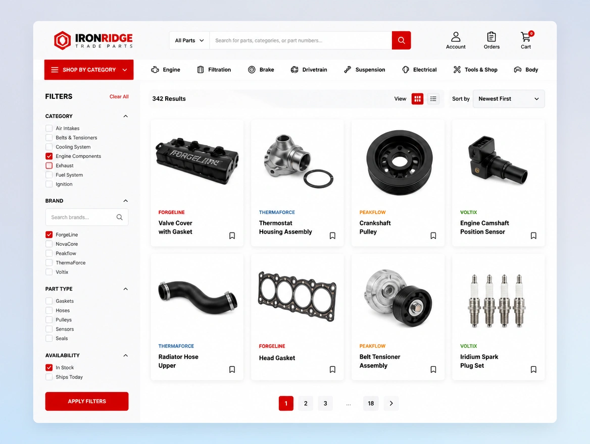 Website mockup showing trade store rebuilt