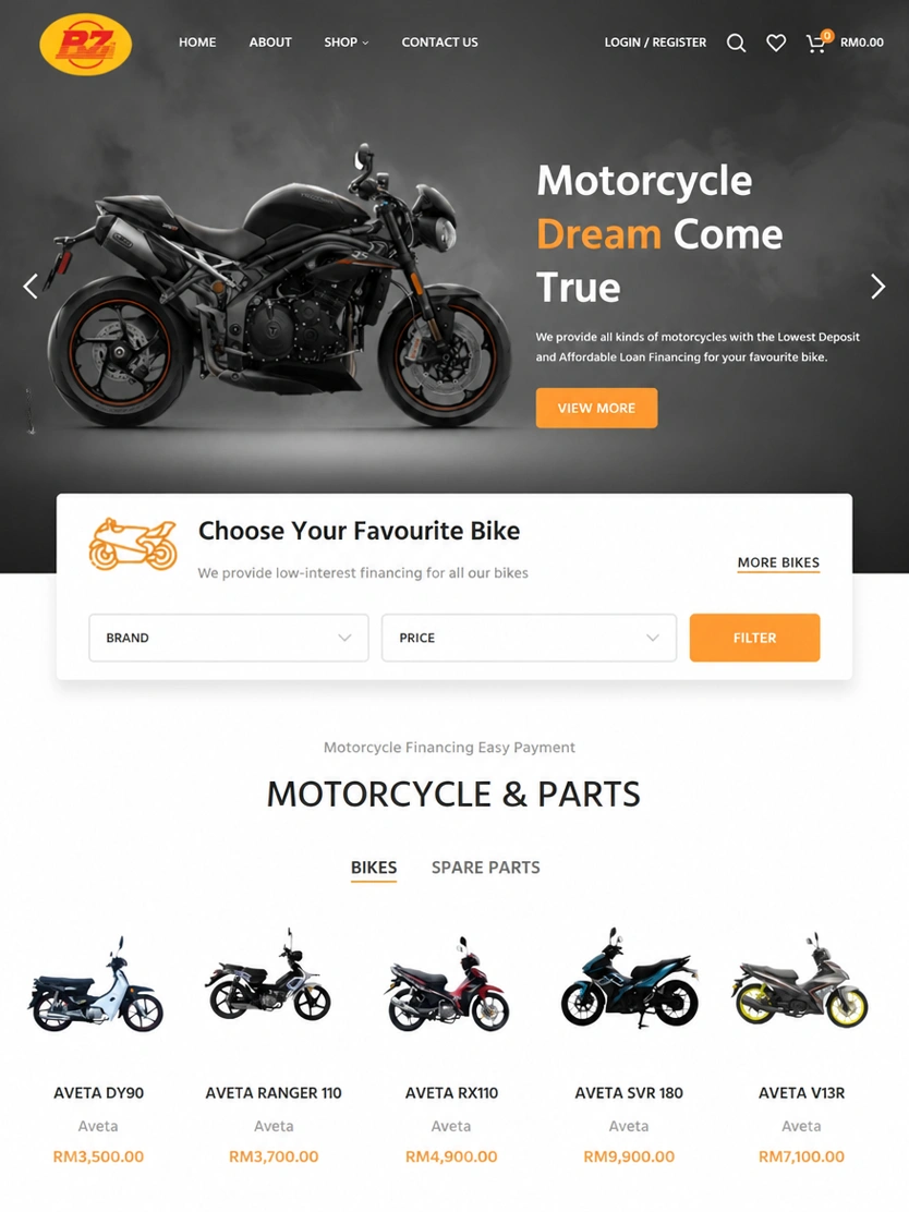 Ban Zen Motors website, tablet view