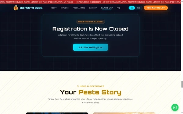 The BB Pesta 2026 sign-up section showing the waiting list state
