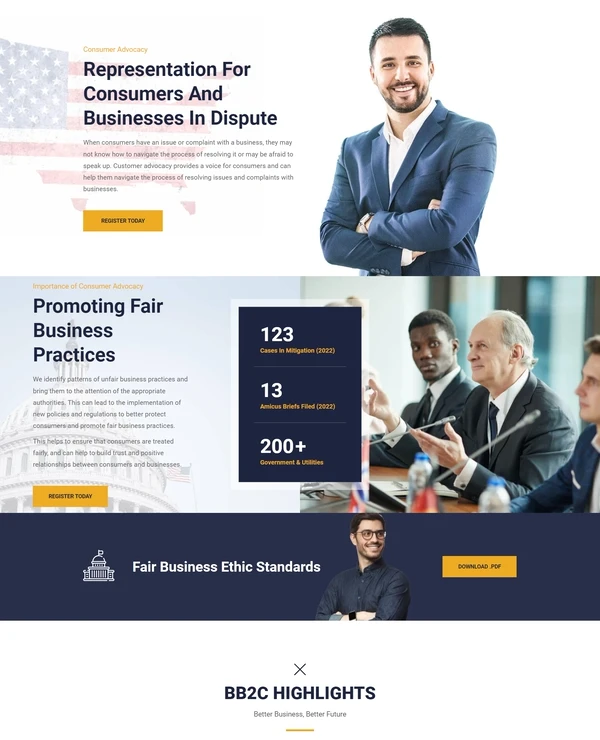 The consumer representation and fair business practice sections of the Better B2C site