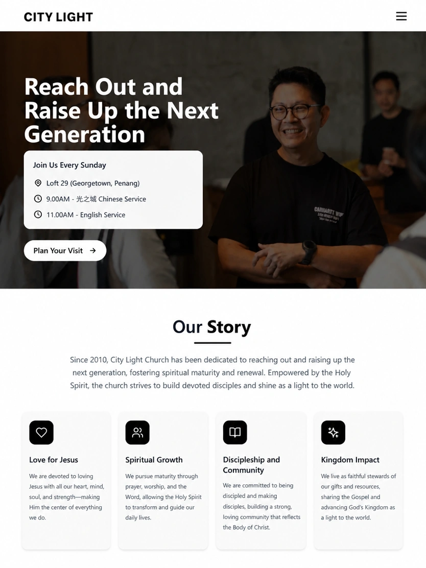 City Light Church website, tablet view