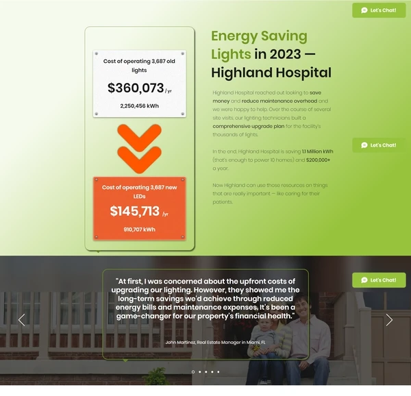 The Highland Hospital savings case study and a client testimonial on the ECOLEDCO page