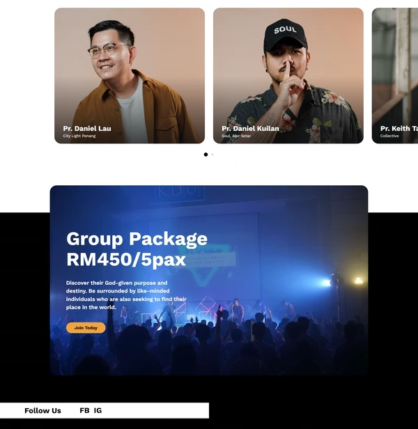 The speakers and group package sections of the FirezCamp 2023 page