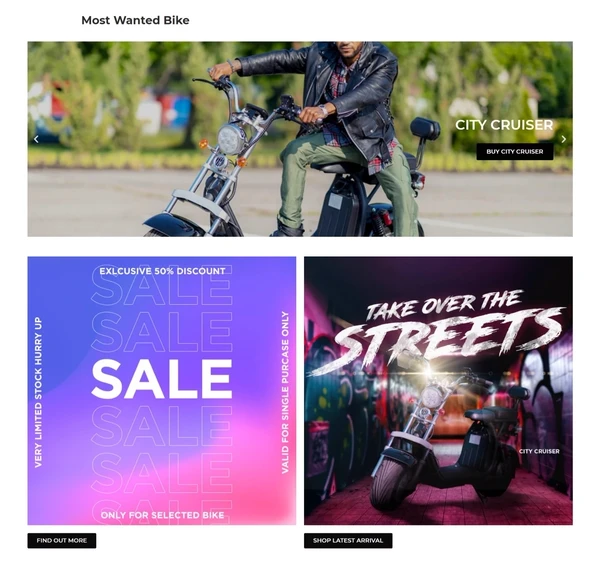 The HypMotors most wanted bike band featuring a single model with a buy button, with the current offers below it