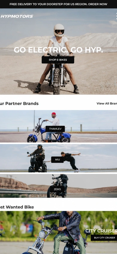 HypMotors website, mobile view