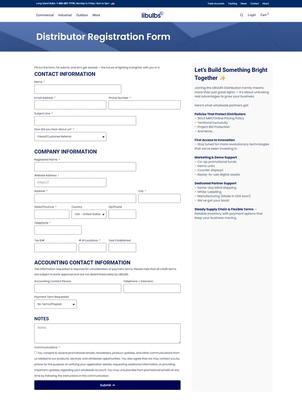 The Libulbs trade account application page