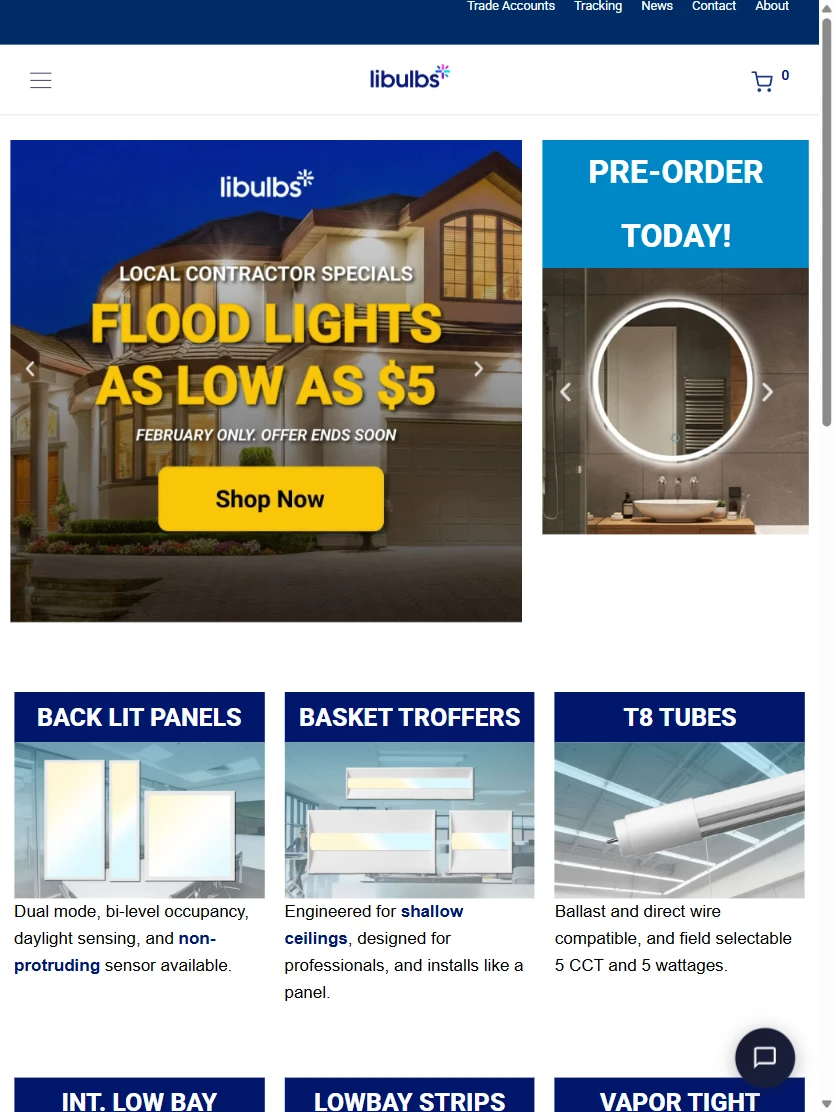 Libulbs website, tablet view