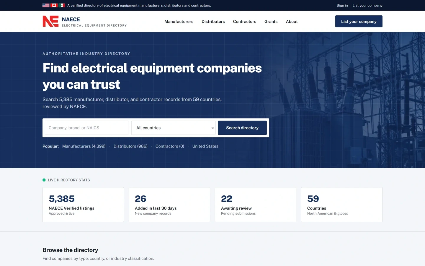 NAECE website, desktop view