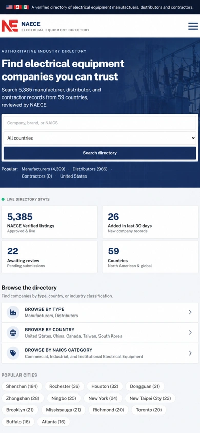 NAECE website, mobile view