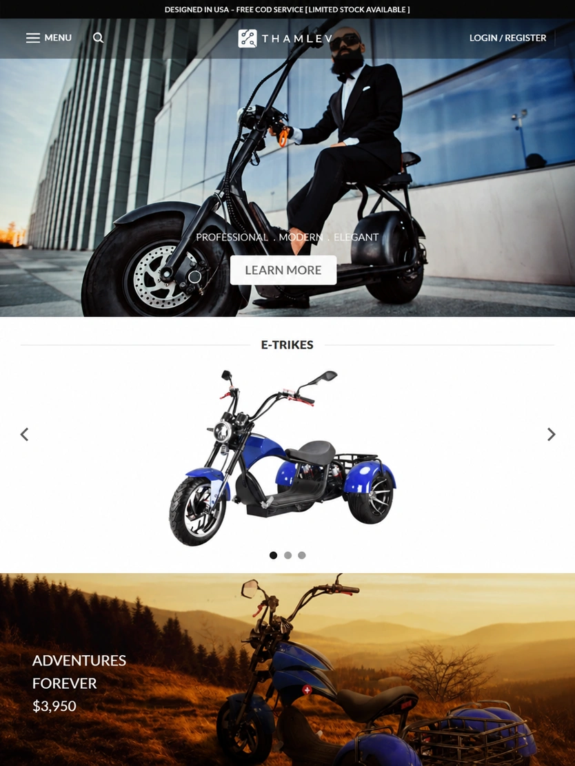 Thamlev website, tablet view