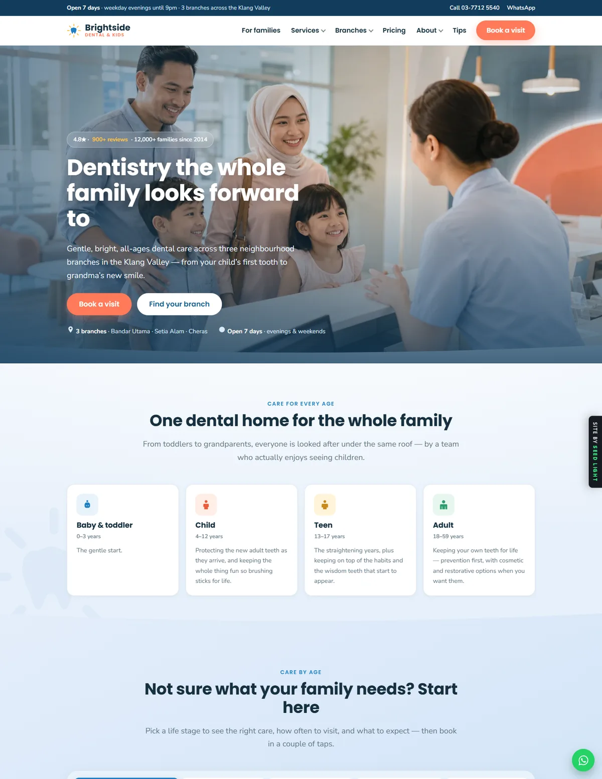 Brightside Dental & Kids demo website homepage