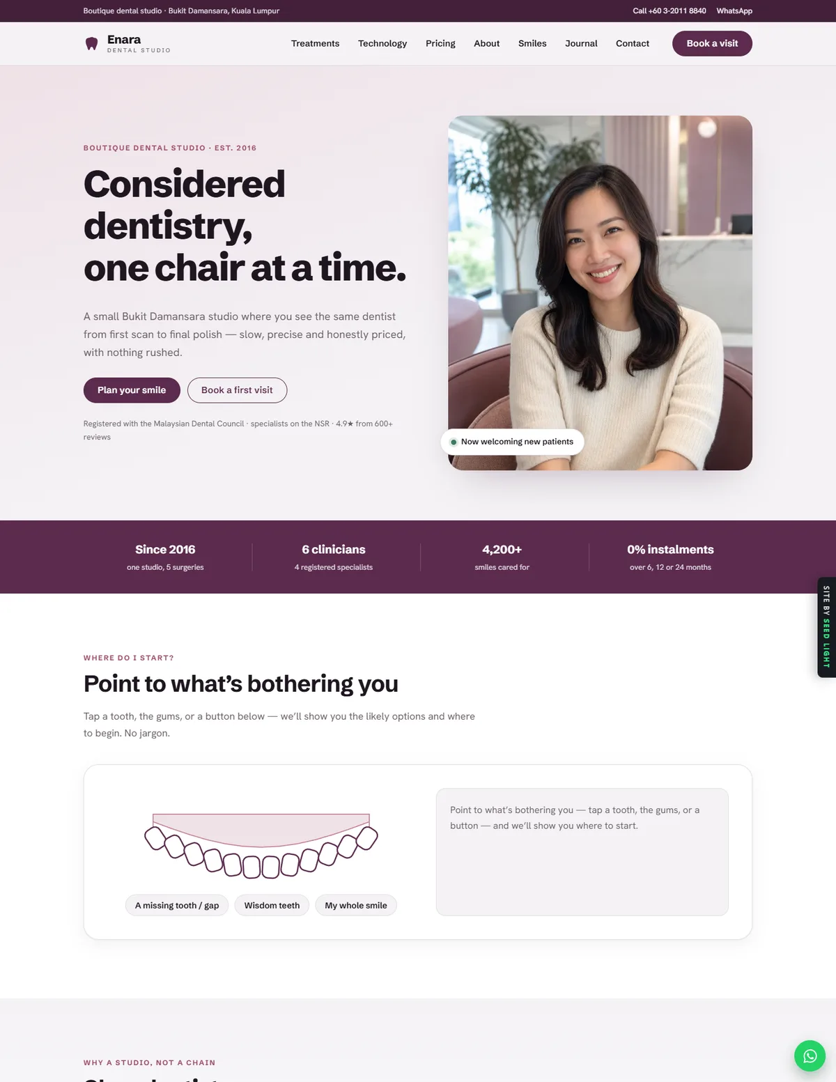 Enara Dental Studio website homepage design, Dental
