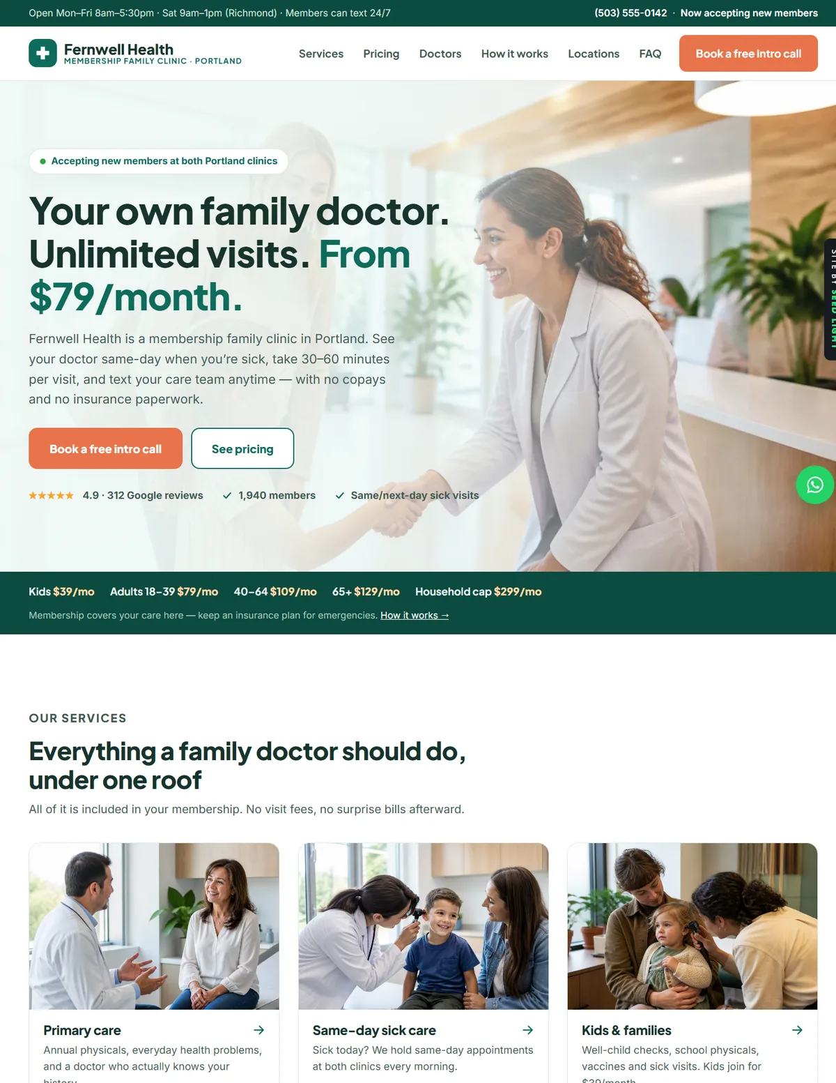 Fernwell Health demo website homepage