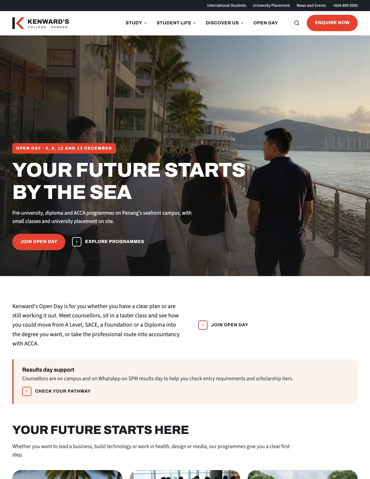 Kenward's College demo website homepage