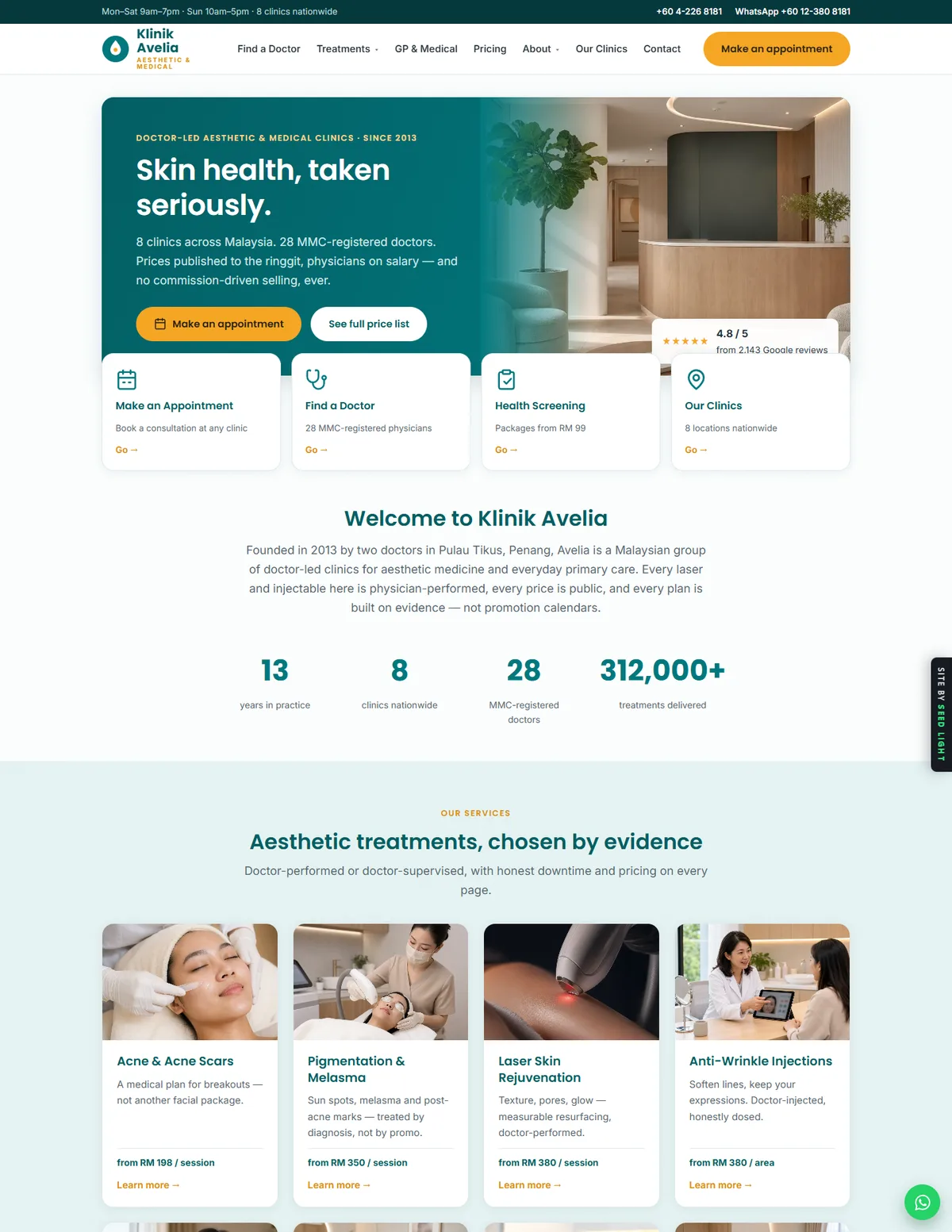 Klinik Avelia website homepage design, Healthcare