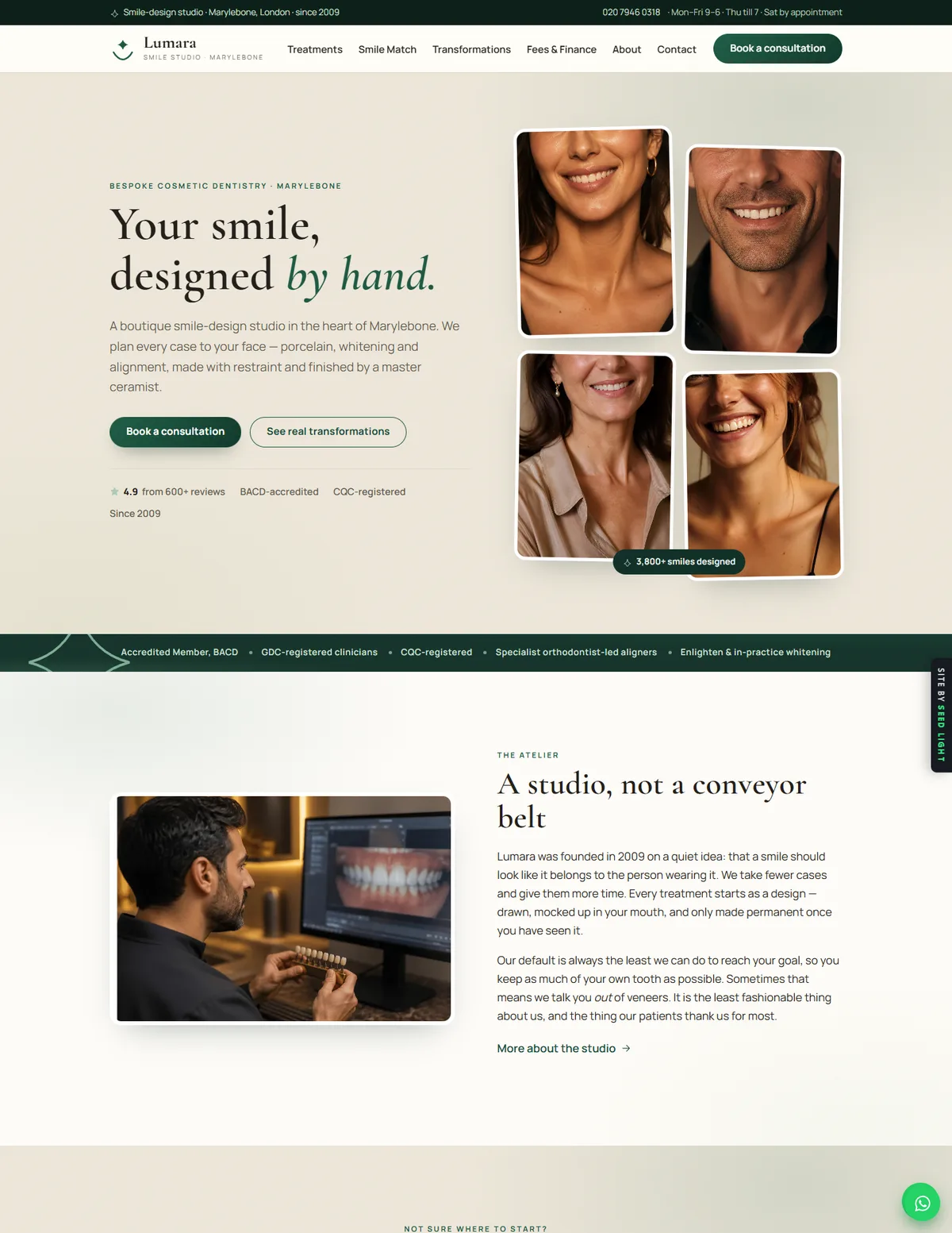 Lumara Smile Studio demo website homepage