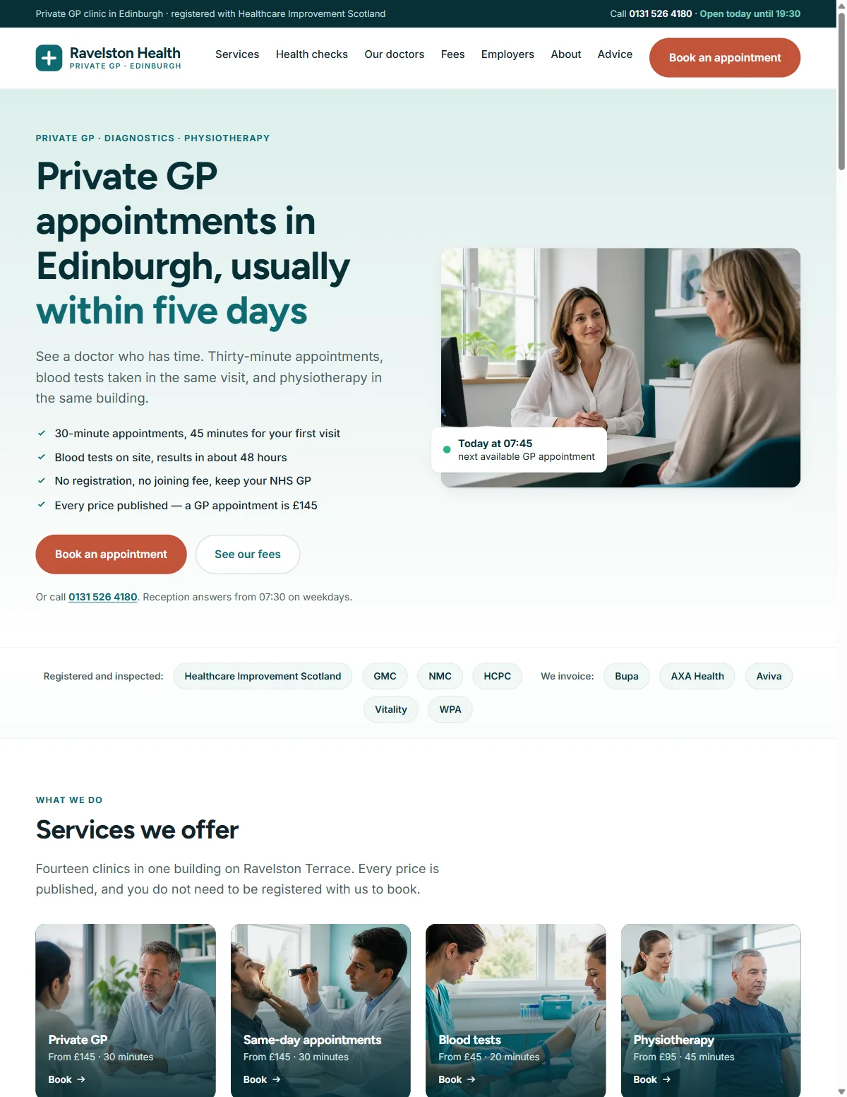 Ravelston Health demo website homepage