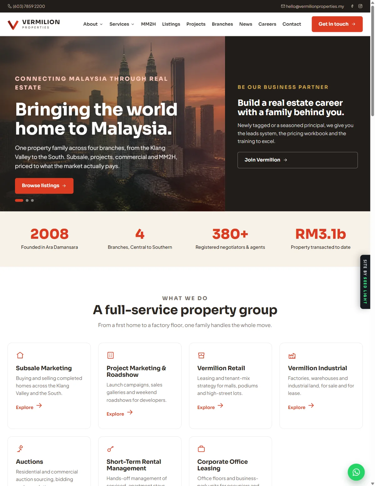Vermilion Properties website homepage design, Real Estate