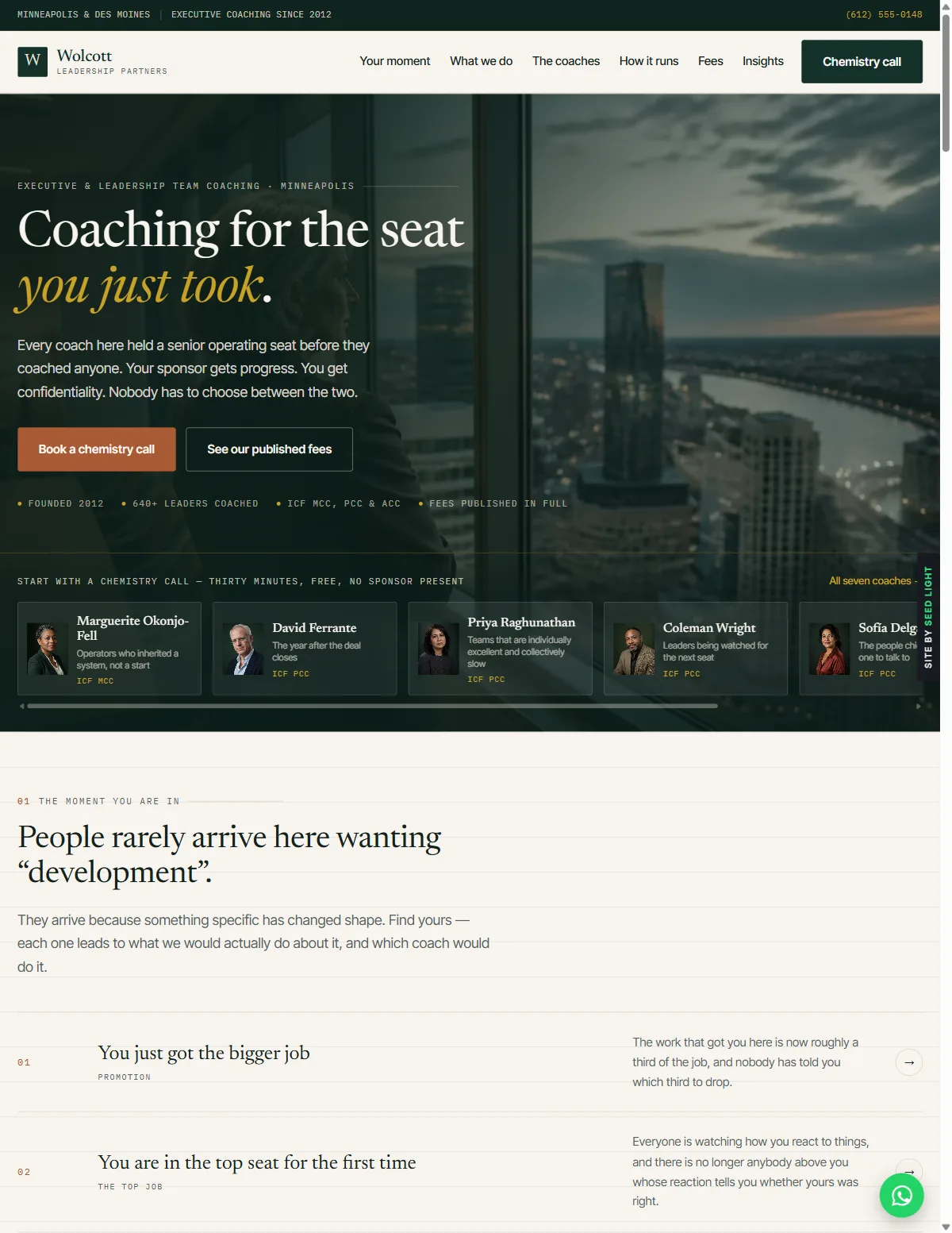 Wolcott Leadership Partners website homepage design, Business Coaching
