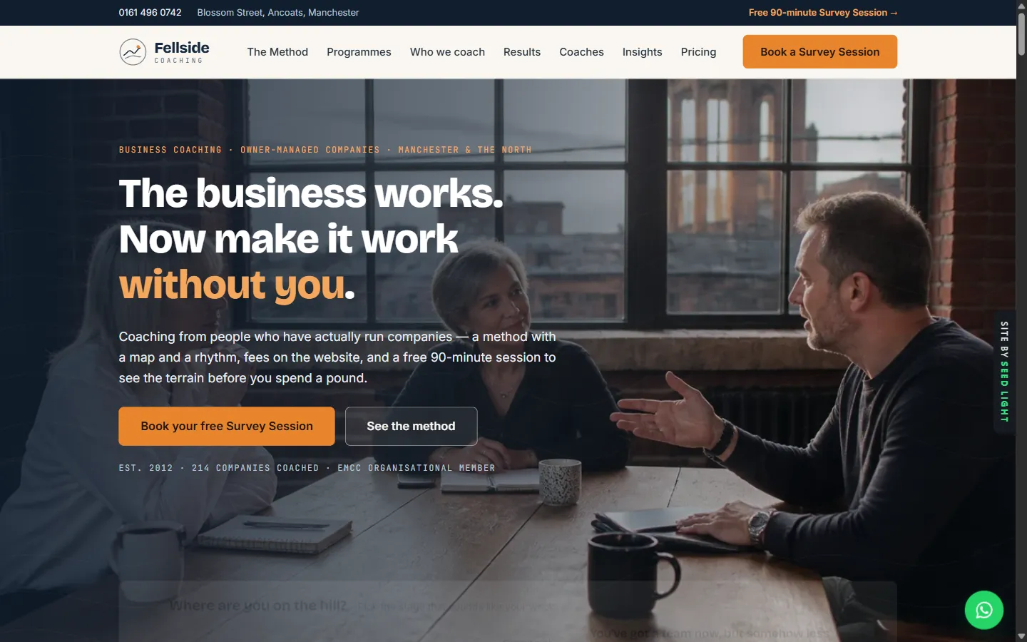 Fellside Coaching demo website on a desktop browser