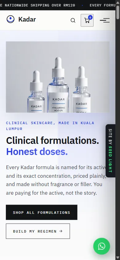 Kadar demo website on a phone