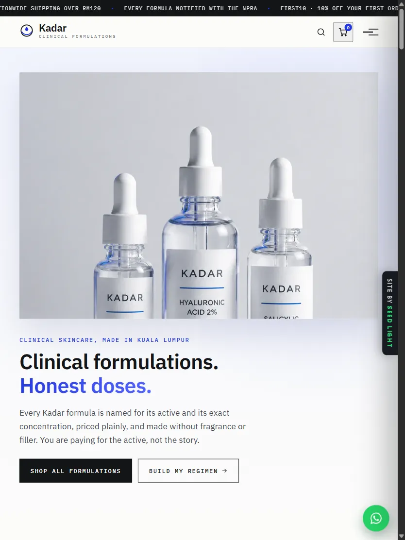 Kadar demo website on a tablet
