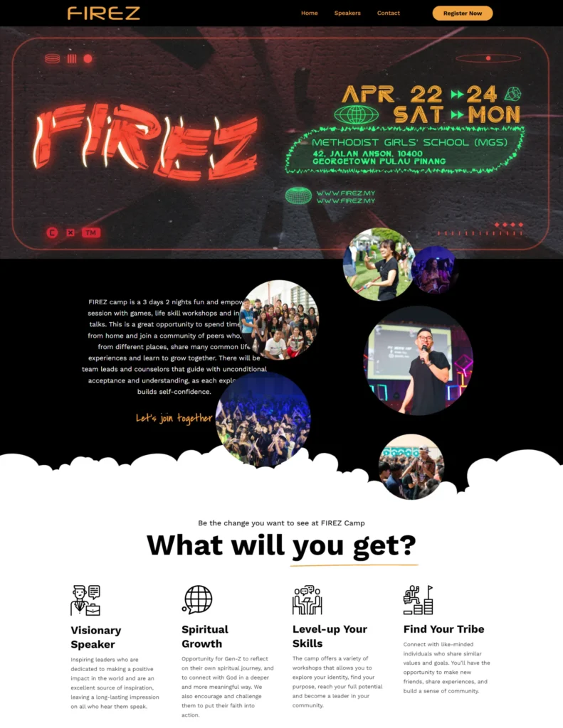 FirezCamp’23 website homepage design, Case study, Landing Pages