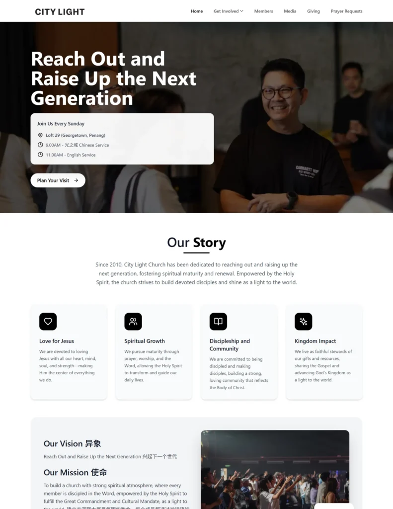 City Light Church website homepage design, Case study, Business Websites